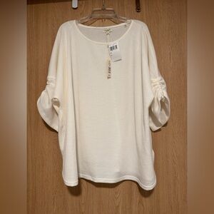 NWT Max Studio London White Waffle Knit Batwing Sweater Top size 1XL